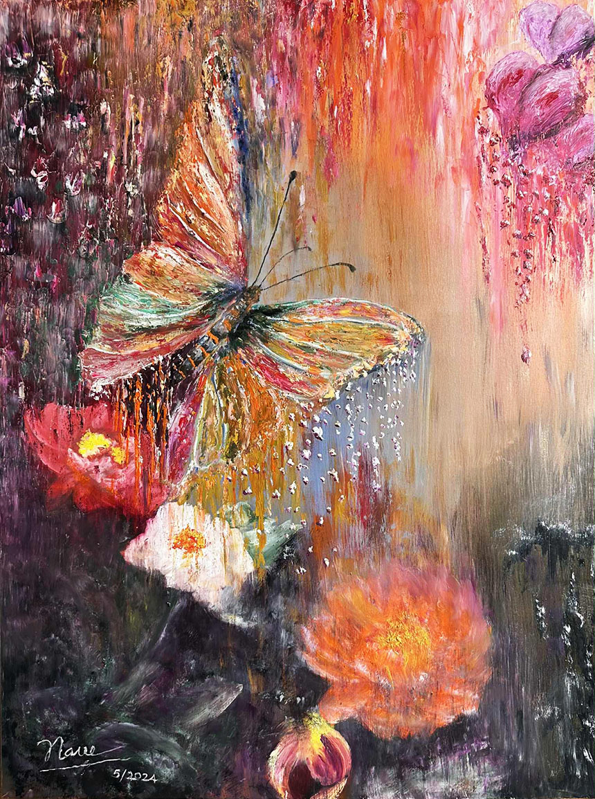 Animal Paintings collection featuring a colorful butterfly among flowers by Art By Nam