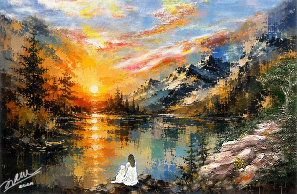 Dawn Lies Ahead is an expressive digital painting by Art By Nam, portraying a solitary figure facing a glowing sunrise as a symbol of hope and renewal.